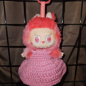 Pink Crochet Dress For Labubu